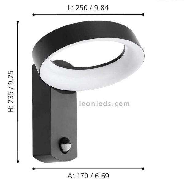 Dimensiones lámpara de pared LED Exterior Pernate  con sensor luz integrada Eglo Iluminación | LeónLeds Iluminación