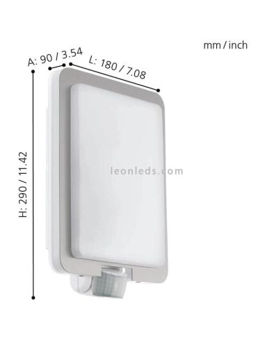 Aplique exterior Mussotto con sensor de movimiento E27 dimensiones Eglo Iluminación | LeónLeds Iluminación