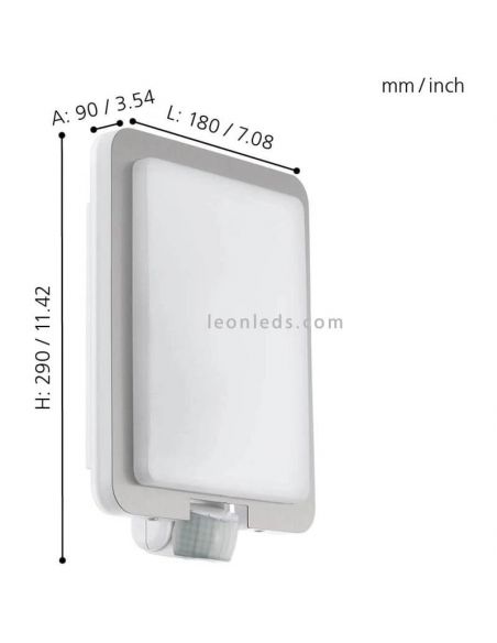 Aplique exterior Mussotto con sensor de movimiento E27 dimensiones Eglo Iluminación | LeónLeds Iluminación