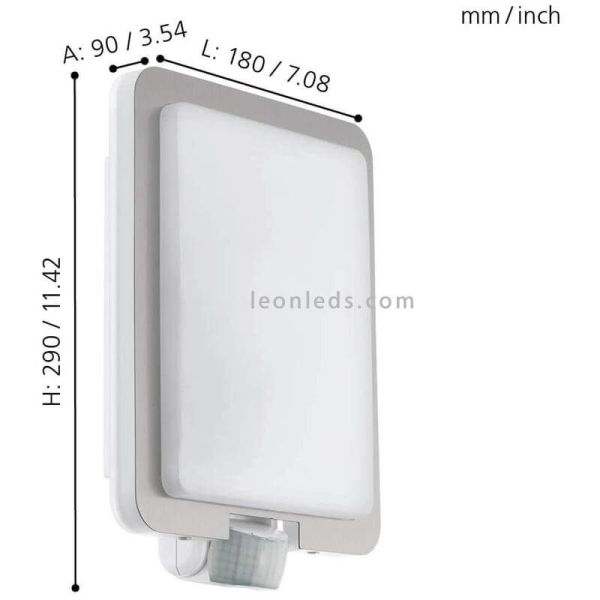 Aplique exterior Mussotto con sensor de movimiento E27 dimensiones Eglo Iluminación | LeónLeds Iluminación