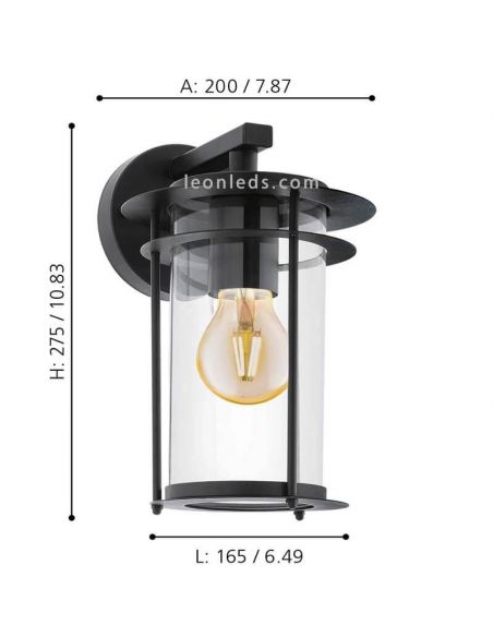 Aplique negro exterior de acero casquillo E27 Valdeo dimensiones marca Eglo Iluminación | LeónLeds Iluminación
