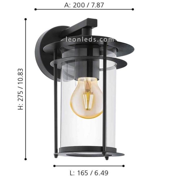 Aplique negro exterior de acero casquillo E27 Valdeo dimensiones marca Eglo Iluminación | LeónLeds Iluminación