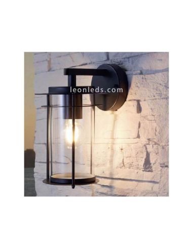 Candeeiro de parede exterior preto em aço, 1 lâmpada tipo E27, série Valdeo, Eglo Iluminación | Leon Iluminação LED