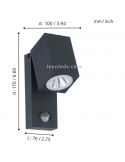 Dimensiones aplique LED Sakeda antracita con sensor de movimiento Eglo Iluminación | LeónLeds Iluminación