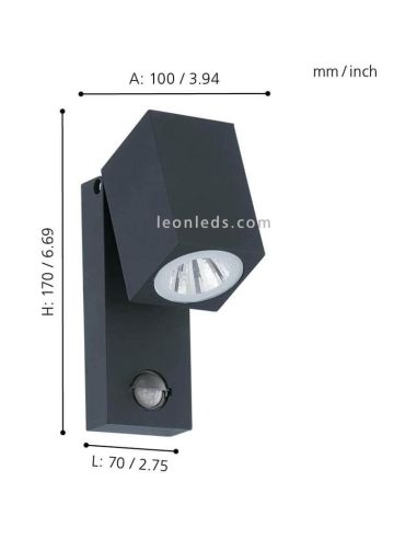 Dimensões Aplique LED antracite Sakeda com sensor de movimento Eglo Iluminación | Leon Iluminação LED