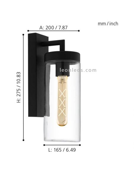 Dimensions Applique murale d'extérieur vintage en verre Bovolone E27 Eglo Iluminación | Éclairage LeonLeds