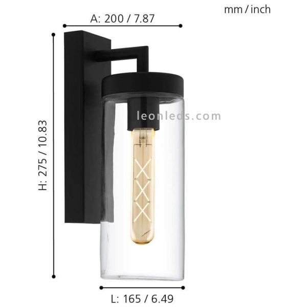 Dimensiones aplique de pared exterior Bovolone de vidrio vintage E27   Eglo Iluminación | LeónLeds Iluminación