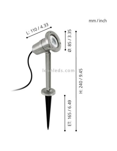 Dimensões Candeeiro de estaca prateado Nema para jardim IP54 Eglo Iluminación | Leon Iluminação LED