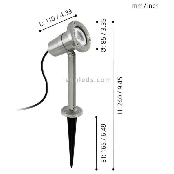 Dimensions Lampe sur piquet en argent Nema pour jardin IP54 Eglo Iluminación | Éclairage LeonLeds