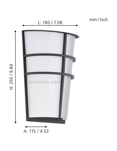 Iluminação de jardim LED para exteriores Breganzo | LeónIluminação Leds | Medidas da luminária de parede antracite