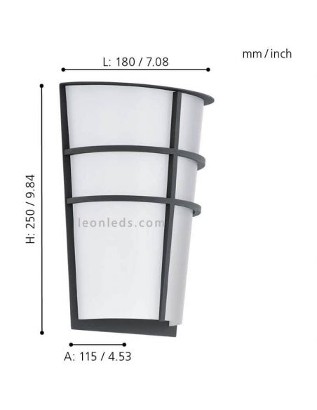 Lampe de jardin d'extérieur à LED Breganzo | Éclairage LeónLeds | Mesures de l'applique anthracite