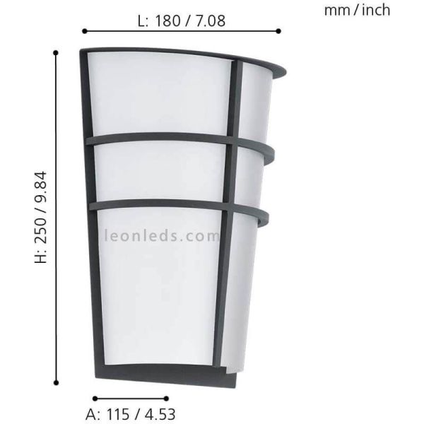 Lampe de jardin d'extérieur à LED Breganzo | Éclairage LeónLeds | Mesures de l'applique anthracite