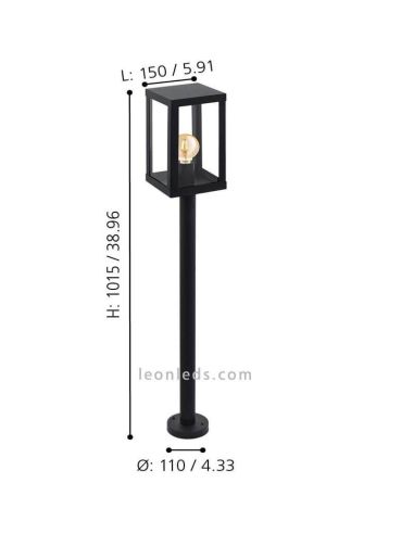 Baliza de exterior de acero E27 serie Alamonte dimensiones Eglo Ilumnación | LeonLeds Iluminación