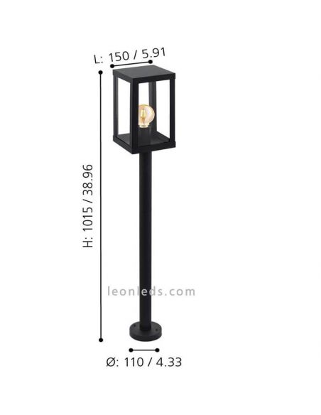 Baliza de exterior de acero E27 serie Alamonte dimensiones Eglo Ilumnación | LeonLeds Iluminación