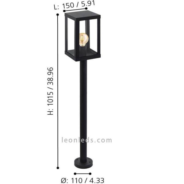 Baliza de exterior de acero E27 serie Alamonte dimensiones Eglo Ilumnación | LeonLeds Iluminación