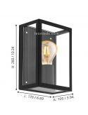 Aplique de pared de acero y vidrio E27 serie Alamonte dimensiones marca Eglo Iluminación | LeónLeds Iluminación