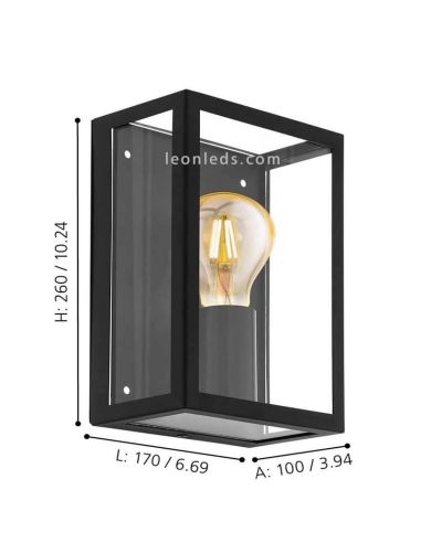 Aplique de pared de acero y vidrio E27 serie Alamonte dimensiones marca Eglo Iluminación | LeónLeds Iluminación