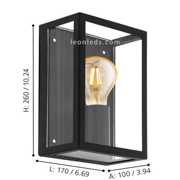 Aplique de pared de acero y vidrio E27 serie Alamonte dimensiones marca Eglo Iluminación | LeónLeds Iluminación