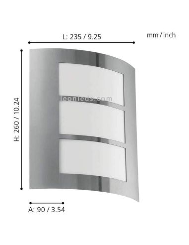 Dimensions Applique E27 City extérieur sans capteur acier inoxydable Eglo Iluminación | Éclairage LeonLeds