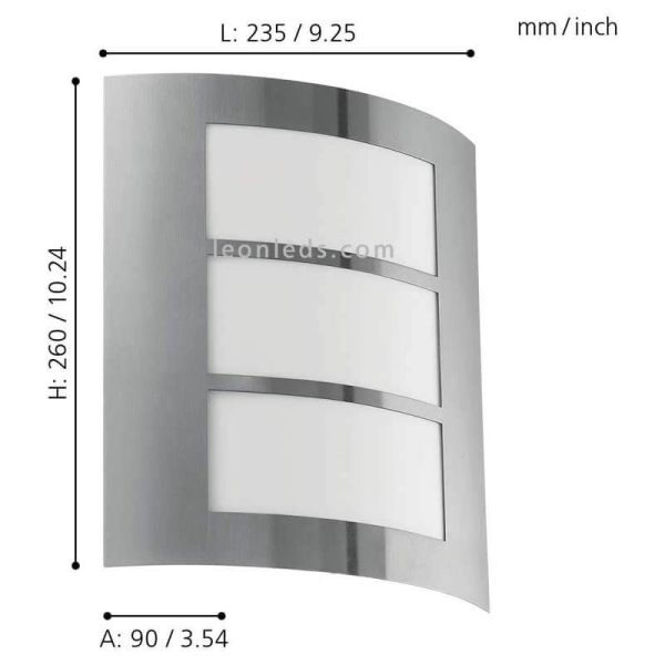 Dimensiones Aplique E27 City exterior sin sensor acero inoxidable  Eglo Iluminación | LeónLeds Iluminación