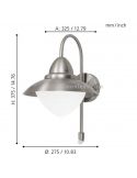 Dimensiones aplique de pared E27 Sidney acero y vidrio exterior Eglo Iluminación | LeónLeds Iluminación