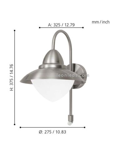 Dimensiones aplique de pared E27 Sidney acero y vidrio exterior Eglo Iluminación | LeónLeds Iluminación