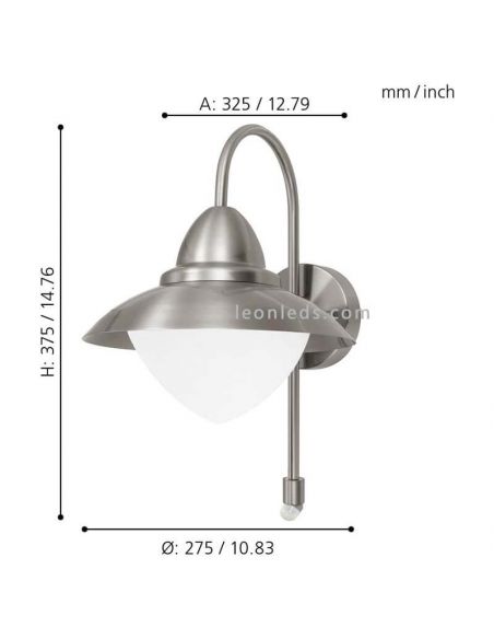 Dimensiones aplique de pared E27 Sidney acero y vidrio exterior Eglo Iluminación | LeónLeds Iluminación