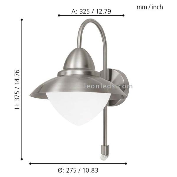 Dimensiones aplique de pared E27 Sidney acero y vidrio exterior Eglo Iluminación | LeónLeds Iluminación