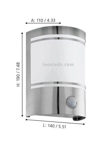 Arandela para exterior com detector de movimento E27 dimensões da série Cerno Marca Eglo Iluminación | Leon Iluminação LED