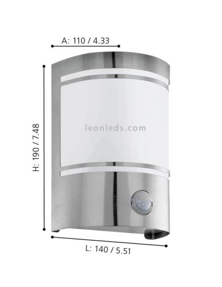 Aplique de pared para exterior detector de movimiento E27 serie Cerno dimensiones marca Eglo Iluminación | LeónLeds Iluminación