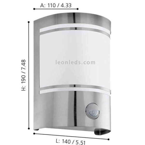 Aplique de pared para exterior detector de movimiento E27 serie Cerno dimensiones marca Eglo Iluminación | LeónLeds Iluminación