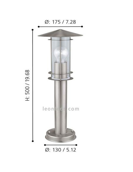 Farol exterior E27 dimensões da série Lisio em aço inox Eglo Iluminación marca | Leon Iluminação LED