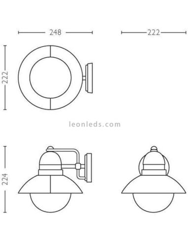 Candeeiro de parede exterior de alumínio E27 Dimensões Hoverfly Marca Philips | Leon Iluminação LED