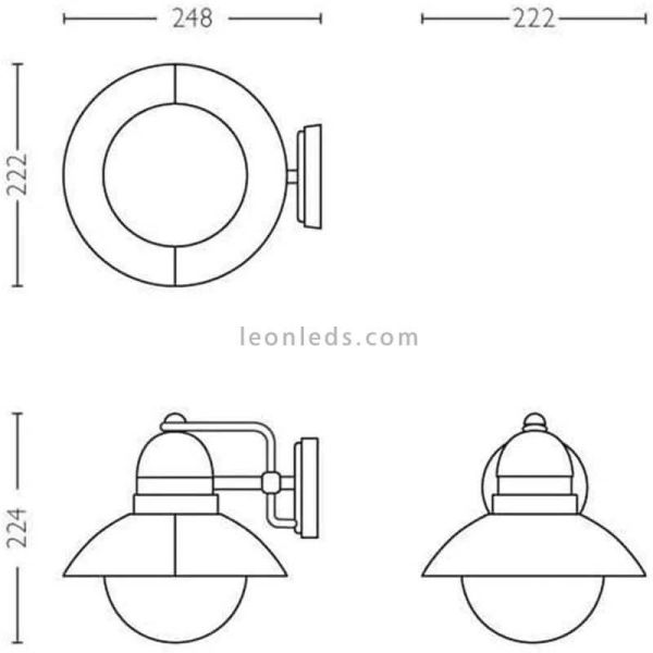 Aplique de pared para exterior de aluminio E27 Hoverfly dimensiones marca Philips | LeónLeds Iluminación