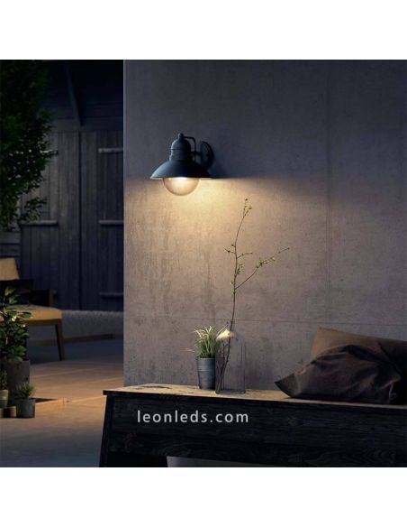 Aplique de pared para zonas de exterior de aluminio negro E27 serie Hoverfly Philips | LeónLeds Iluminación