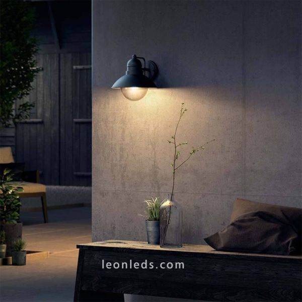 Aplique de pared para zonas de exterior de aluminio negro E27 serie Hoverfly Philips | LeónLeds Iluminación