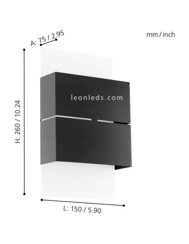 Dimensiones aplique LED de pared Kibea antracita Eglo iluminación| LeónLeds Iluminación |