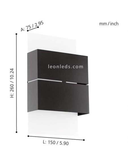 Dimensiones aplique LED de pared Kibea antracita Eglo iluminación| LeónLeds Iluminación |