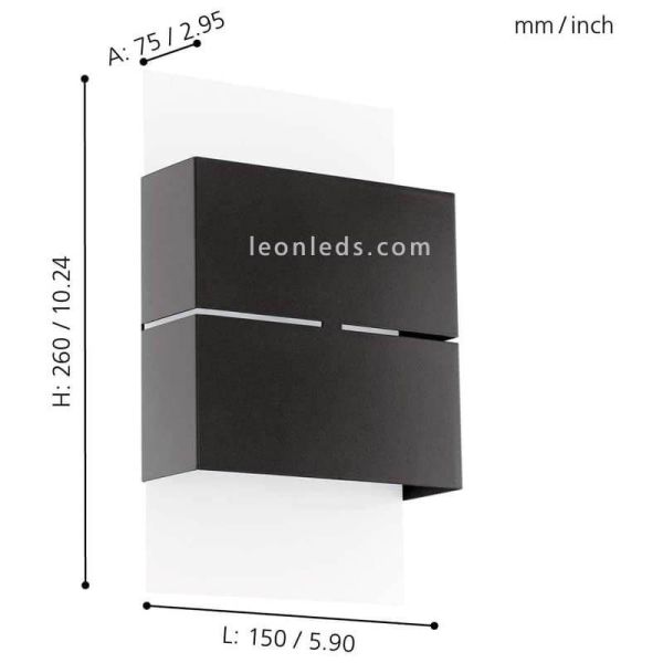 Dimensiones aplique LED de pared Kibea antracita Eglo iluminación| LeónLeds Iluminación |