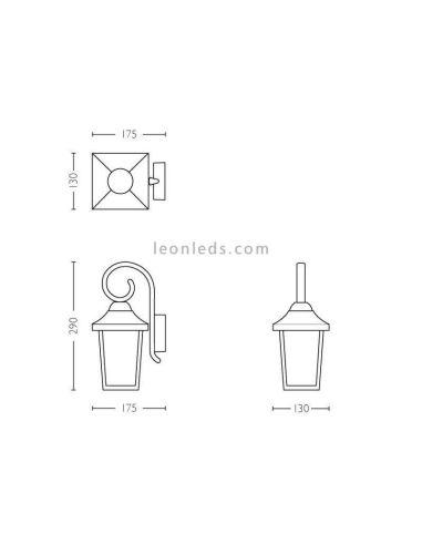 Applique d'extérieur design classique E27 Dimensions Buzzard Marque Philips | Éclairage LeonLeds