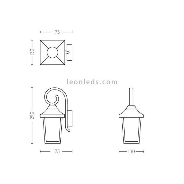 Applique d'extérieur design classique E27 Dimensions Buzzard Marque Philips | Éclairage LeonLeds