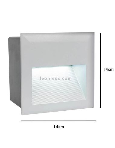 Dimensões Farol LED quadrado encastrado Zimba prata IP65 | Leon Iluminação LED