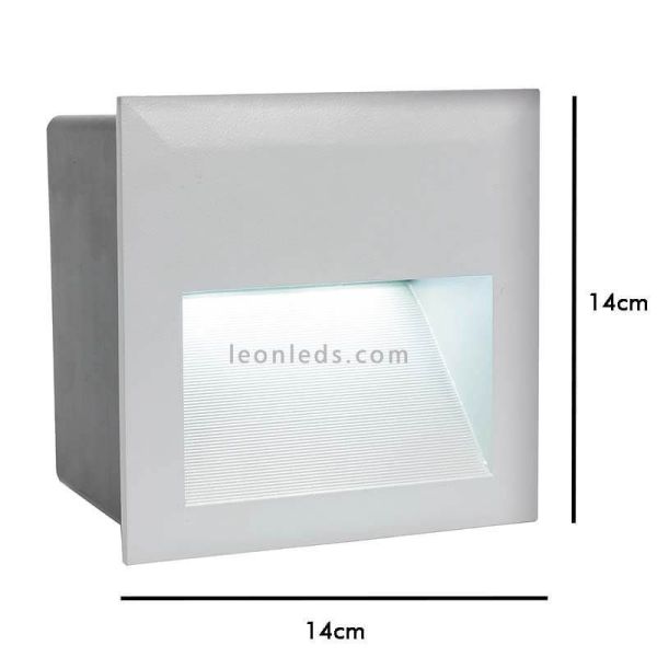 Dimensões Farol LED quadrado encastrado Zimba prata IP65 | Leon Iluminação LED