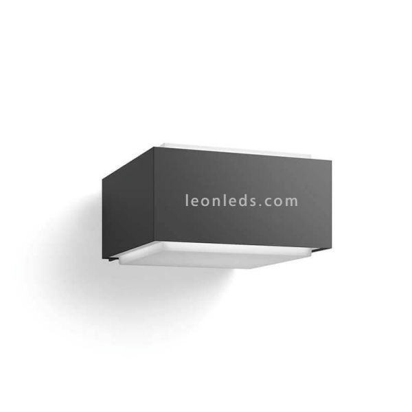 Aplique de pared cuadrado exterior casquillo bombilla E27 antracita Hedgehog Philips | LeónLeds Iluminación