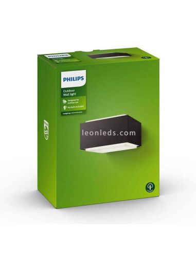 Applique murale carrée Philips Hedgehog pour jardins extérieurs E27 anthracite (Photo de l'emballage) | LeónLeds Lighting