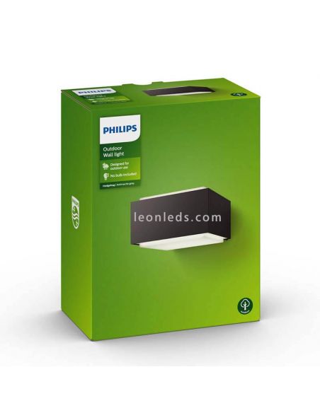 Luminária de parede quadrada Philips Hedgehog para jardins externos, soquete E27, antracite (foto da embalagem) | LeónLeds Light