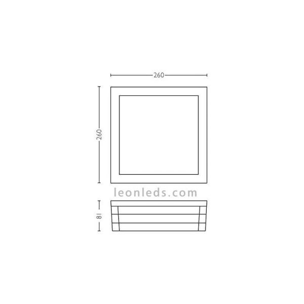 Plafon quadrado para exterior E27 Dimensões da série Moonshine Marca Philips | LeonLeds Iluminação