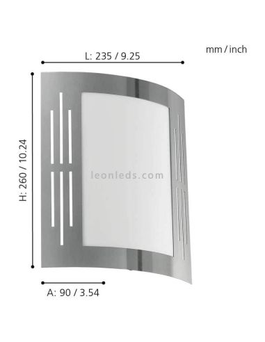 Dimensiones aplique City E27 decorativo Eglo Iluminación | LeonLeds Iluminación