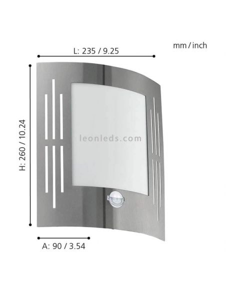 Dimensiones aplique City E27 decorativocon sensor de movimiento Eglo Iluminación  | LeonLeds Iluminación