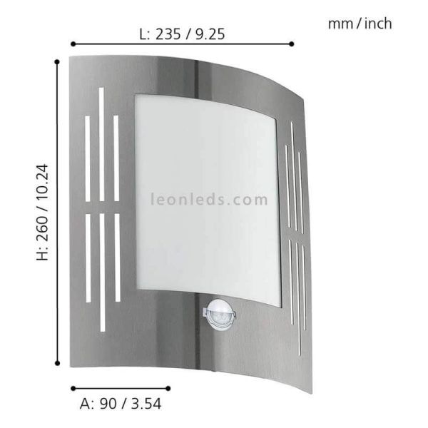 Dimensões aplique decorativo City E27 com sensor de movimento Eglo Iluminación | Leon Iluminação LED